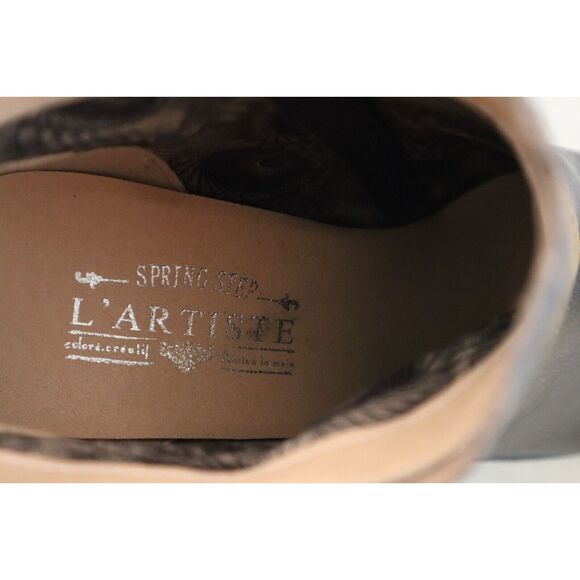 L'Artiste x Spring Step Women Sz 7.5-8 Navy Leather Inspiration Bootie Heels - Picture 9 of 14